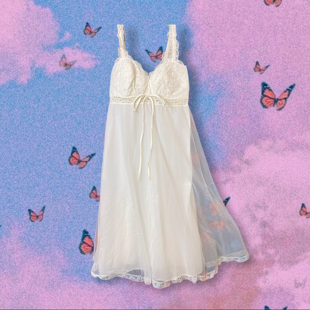 White lace slip mini dress